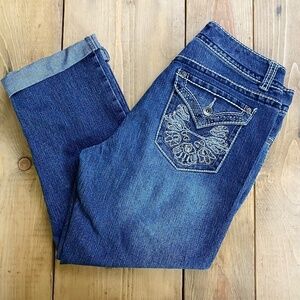 NINE WEST  Date Night Fit Embroidered Rhinestone Capri Jeans‎